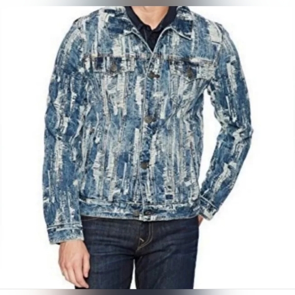 TRUE RELIGION Men's Danny Distressed Ripped Denim Jean Jacket Shredded SP - Picture 1 of 12